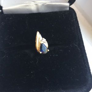 14k Gold blue sapphire diamond pendant